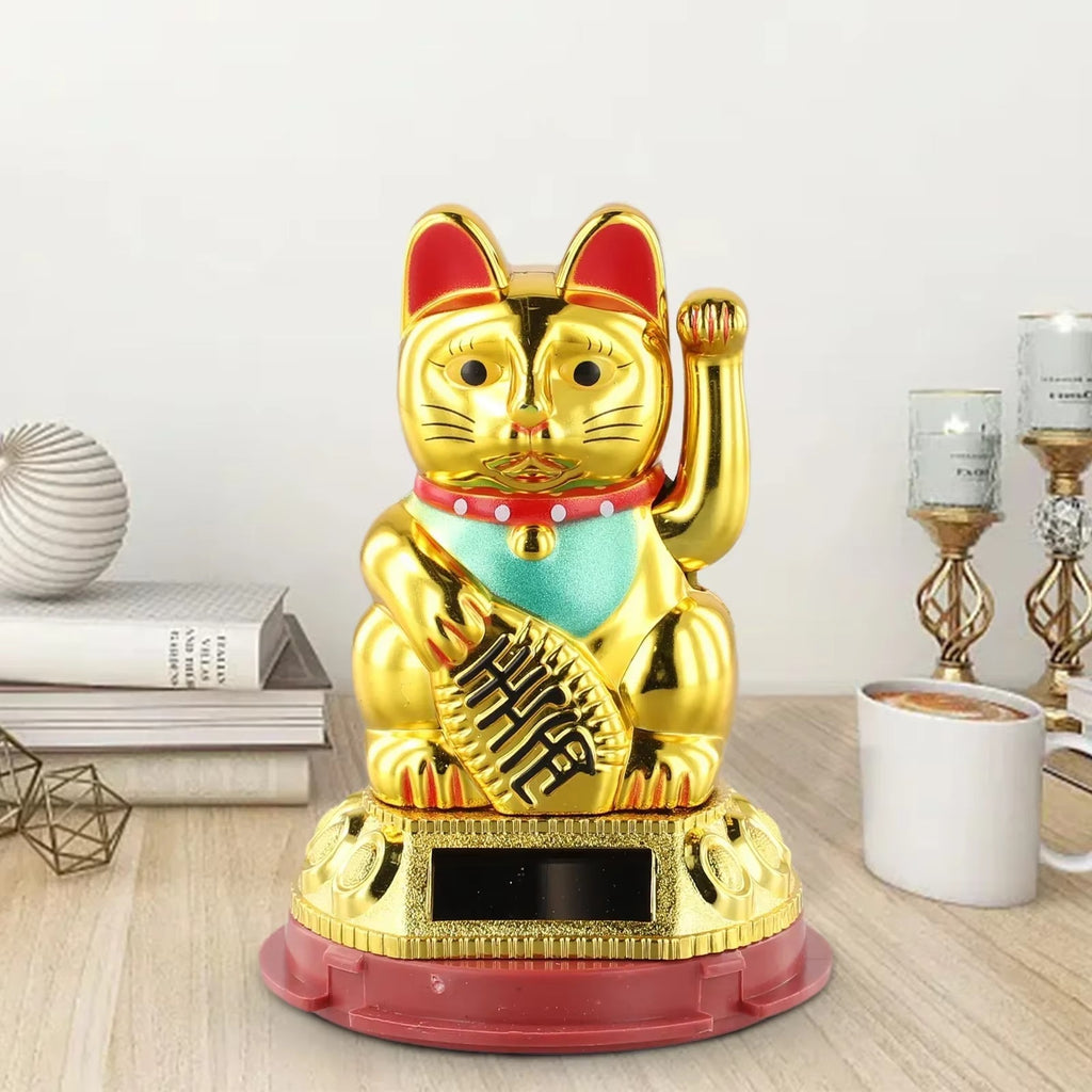 Eco Friendly Solar Waving Lucky Cat Ornament, Continuous Swinging Motion, Enhances The Ambience Of Coffee Shops