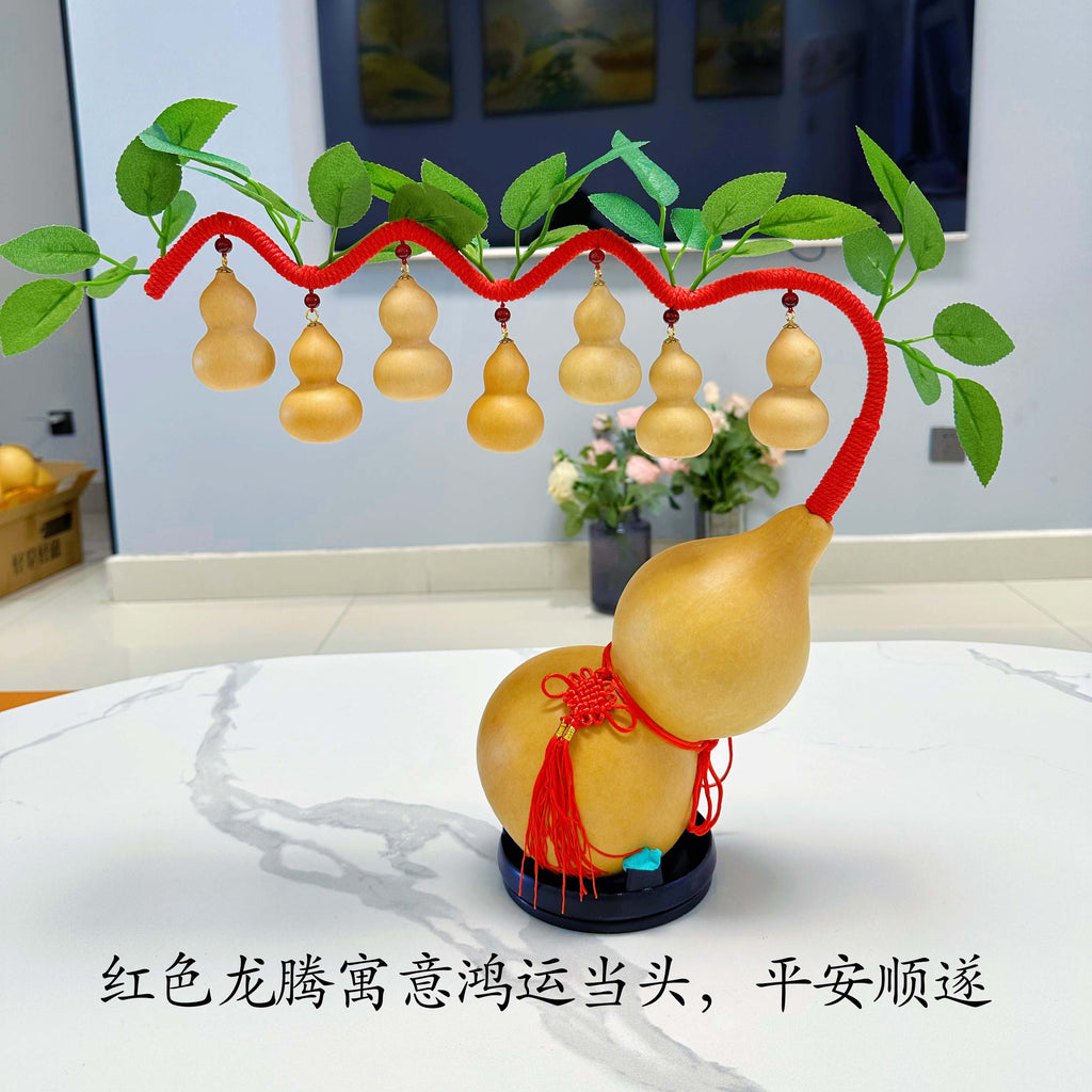 Natural Real Wu Lou Gourd Hand-Woven Money Tree Ornament, Handcrafted Prosperity Decor for Living Room Dining Room, Housewarming Business Opening Home Gift