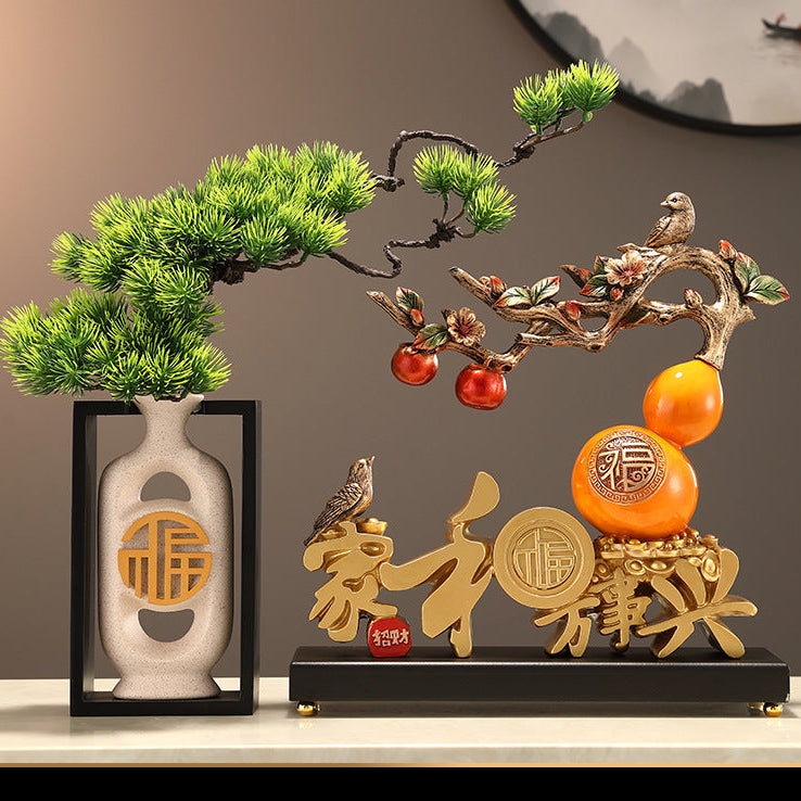 Luxury Welcoming Pine Ornament, Family Harmony Brings Prosperity Decor, High-end Figurine for Living Room, TV Cabinet, Wine Cabinet & Entryway, Housewarming Gift
