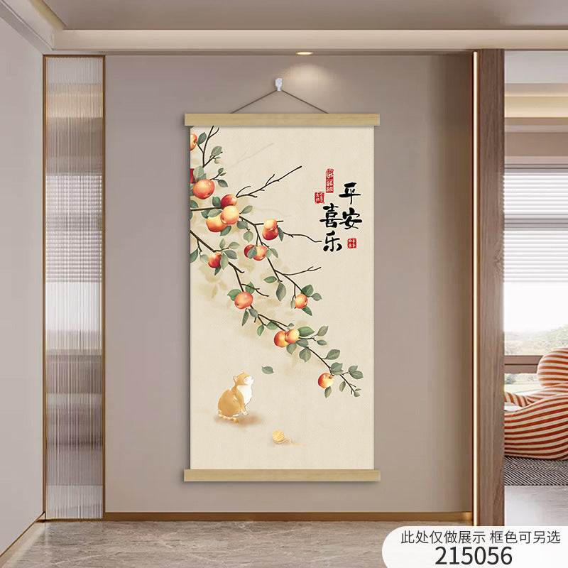 New Chinese Style Scroll Wall Hanging, Auspicious Entryway Tapestry Decor, Warm Home Corridor Wall Art for Front Door