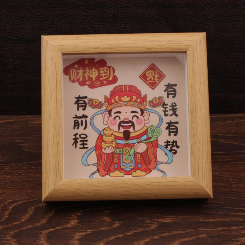 Hollow Frame God of Wealth Ornament, Crystal Gold Ingot Feng Shui Decor, Prosperity Fortune Desktop Decoration