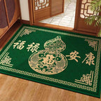 New Chinese Style Crystal Velvet Doormat, Fu Lu Peace & Health Floor Mat, Dust Removal Entryway Rug for Front Door & Hallway
