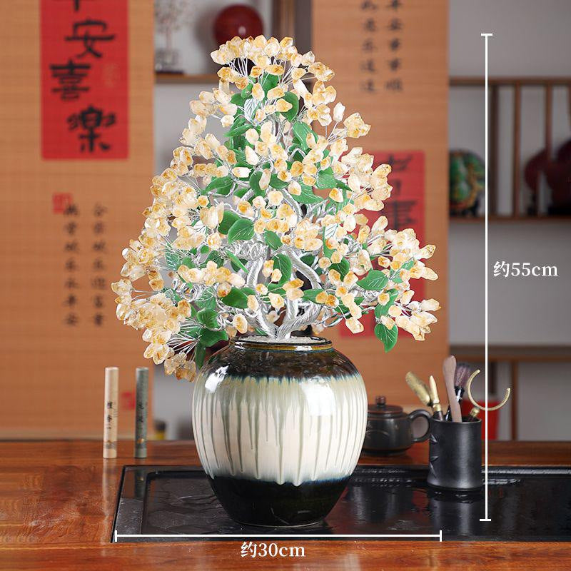 Natural Crushed Crystal Chips Money Tree Tree of Life Ornament, Handcrafted Crystal Tree with Wealth Treasure Bowl, Home Desktop Art Craft Decor for Prosperity & Good Fortune