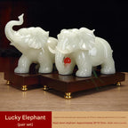 Pair of New White Marble Effect Elephant Statues, Luxury Auspicious Animal Ornaments, Home Living Room Decor, Ideal Housewarming Gift