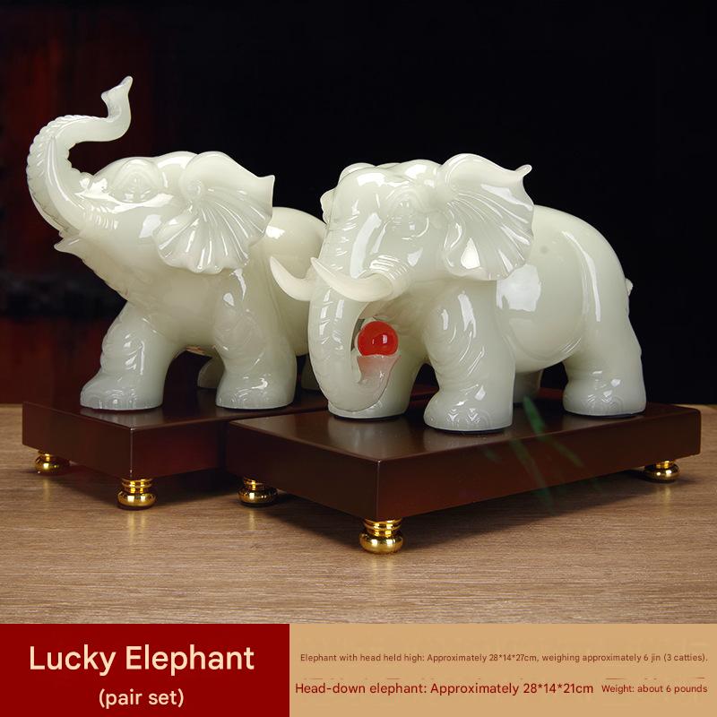 Pair of New White Marble Effect Elephant Statues, Luxury Auspicious Animal Ornaments, Home Living Room Decor, Ideal Housewarming Gift