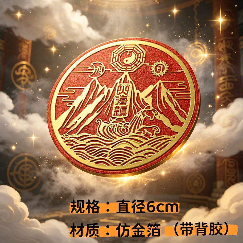 Household stickers: "Shi Gan Dang" (Stone Guardian), beast-head, "Mountain Ghost" coin, aluminum foil, Bagua, and "Mountain-Sea Town" (Shan-Hai-Zhen) designs—suitable for air conditioners and wardrobes.