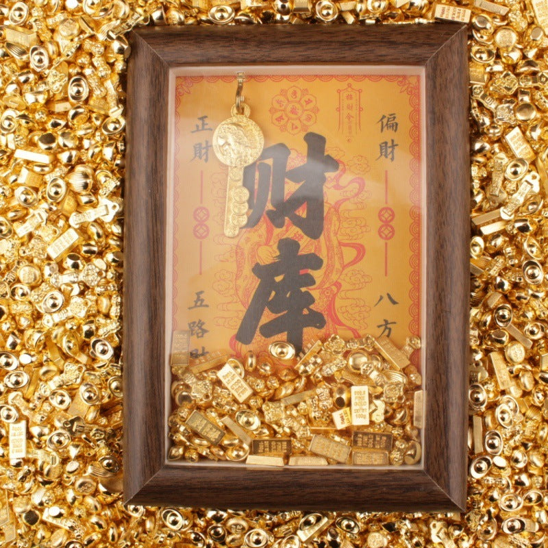 Hollow Frame God of Wealth Ornament, Crystal Gold Ingot Feng Shui Decor, Prosperity Fortune Desktop Decoration