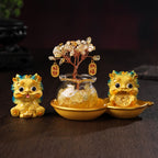 Crystal Tree & Pi Xiu Ornament Set with Wu Lou Gourd Base, Mini Money Tree Prosperity Decor, Cultural Creative Desktop Ornament for Home Office Good Fortune