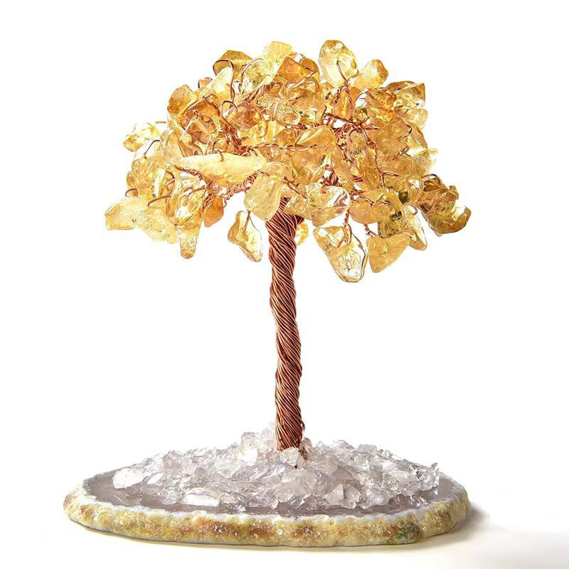 Natural Crystal Money Tree Ornament, Money Bag Wealth Tree Handcrafted Prosperity Decor, Premium Business Gift Desktop Ornament for Home & Office Good Fortune