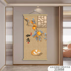 New Chinese Style Scroll Wall Hanging, Auspicious Entryway Tapestry Decor, Warm Home Corridor Wall Art for Front Door