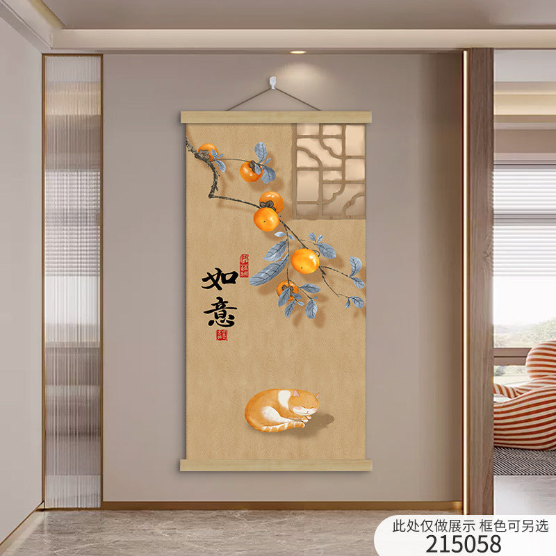 New Chinese Style Scroll Wall Hanging, Auspicious Entryway Tapestry Decor, Warm Home Corridor Wall Art for Front Door