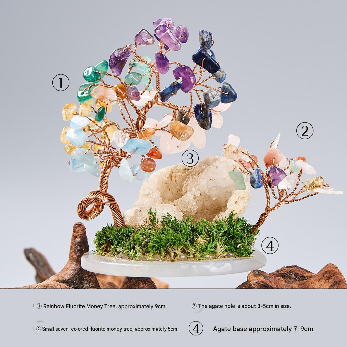 Natural Raw Crystal Tree Ornament with Crushed Crystal Chips, Premium Unique Money Tree in Mini Fish Tank, Crystal Energy Desktop Decor Gift for Home & Office