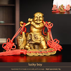 Pure Copper Wealth Bringing Boy Statue, Feng Shui Lucky God of Fortune Figurine, Craft Ornament for Home, Office Desktop & Shop Decor