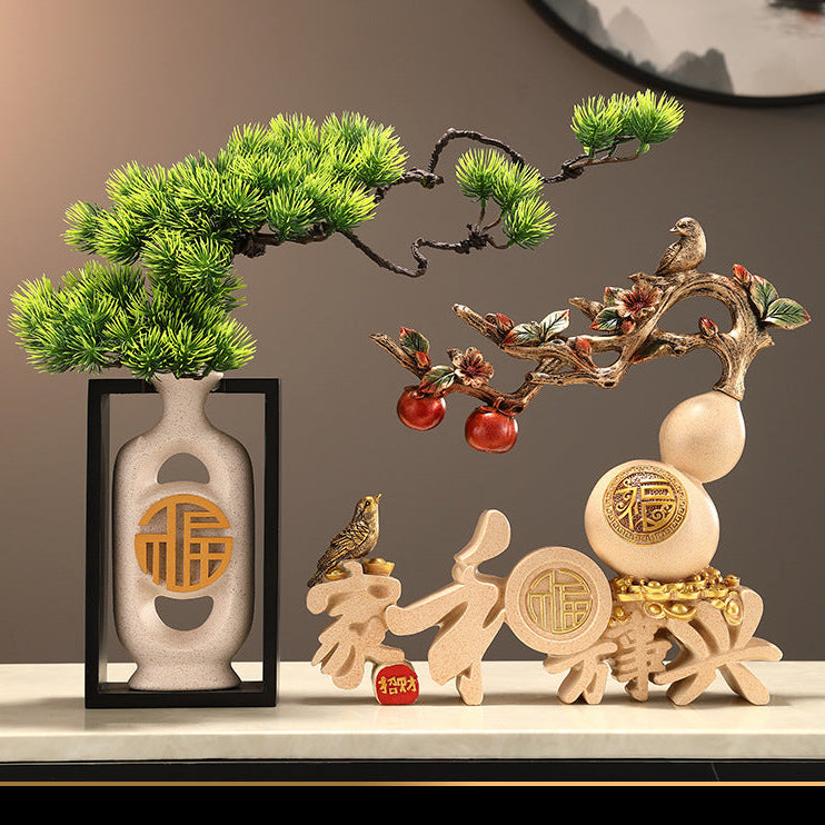 Luxury Welcoming Pine Ornament, Family Harmony Brings Prosperity Decor, High-end Figurine for Living Room, TV Cabinet, Wine Cabinet & Entryway, Housewarming Gift
