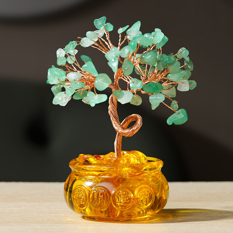 Natural Citrine Money Tree Glass Ingot Treasure Bowl Crystal Tree Desktop Ornament