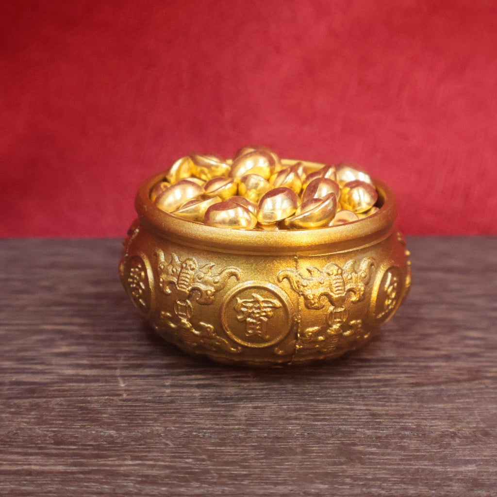 Brass Double Fish Treasure Basin Ornament, Eight Blessings Feng Shui Wealth Bowl with Gold Ingots, Entryway & Reception Desk Prosperity Decoration, Lucky Home Business Craft Gift