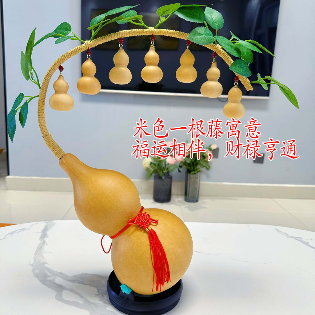 Natural Real Wu Lou Gourd Hand-Woven Money Tree Ornament, Handcrafted Prosperity Decor for Living Room Dining Room, Housewarming Business Opening Home Gift