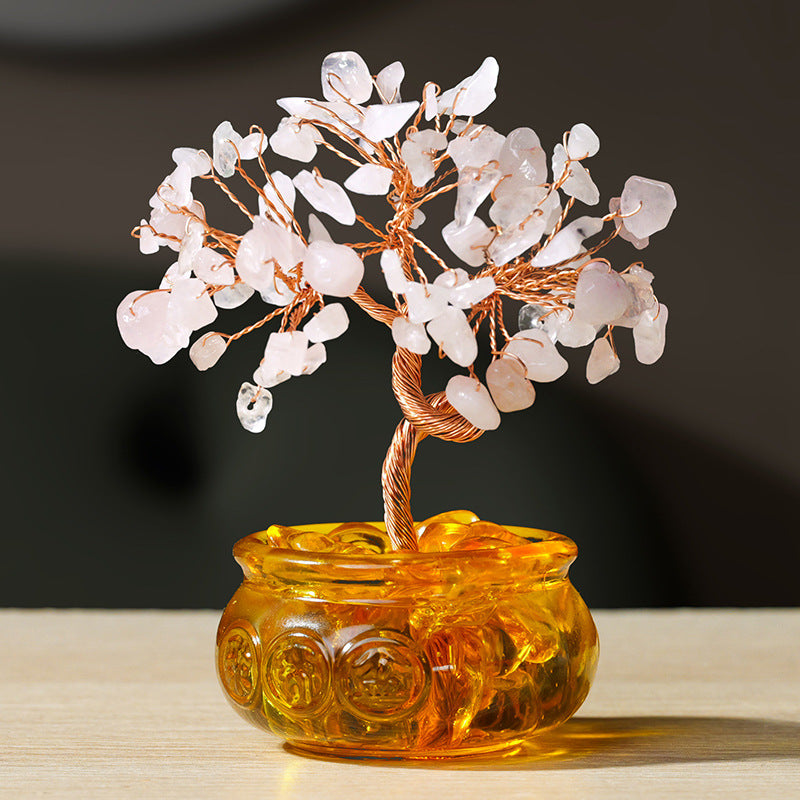 Natural Citrine Money Tree Glass Ingot Treasure Bowl Crystal Tree Desktop Ornament