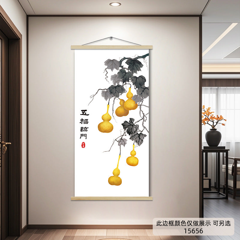 New Chinese Style Scroll Wall Hanging, Auspicious Entryway Tapestry Decor, Warm Home Corridor Wall Art for Front Door