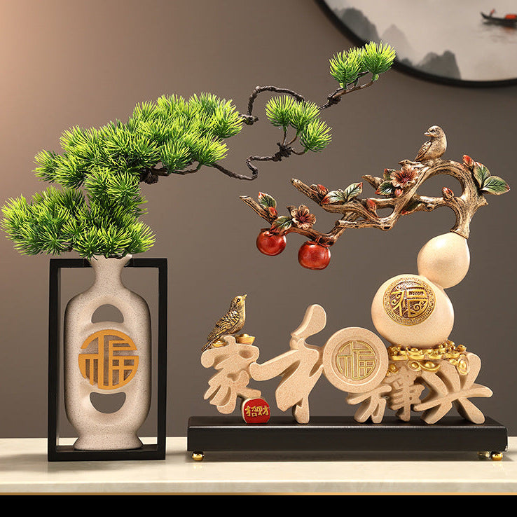Luxury Welcoming Pine Ornament, Family Harmony Brings Prosperity Decor, High-end Figurine for Living Room, TV Cabinet, Wine Cabinet & Entryway, Housewarming Gift