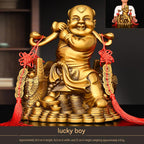 Pure Copper Wealth Bringing Boy Statue, Feng Shui Lucky God of Fortune Figurine, Craft Ornament for Home, Office Desktop & Shop Decor