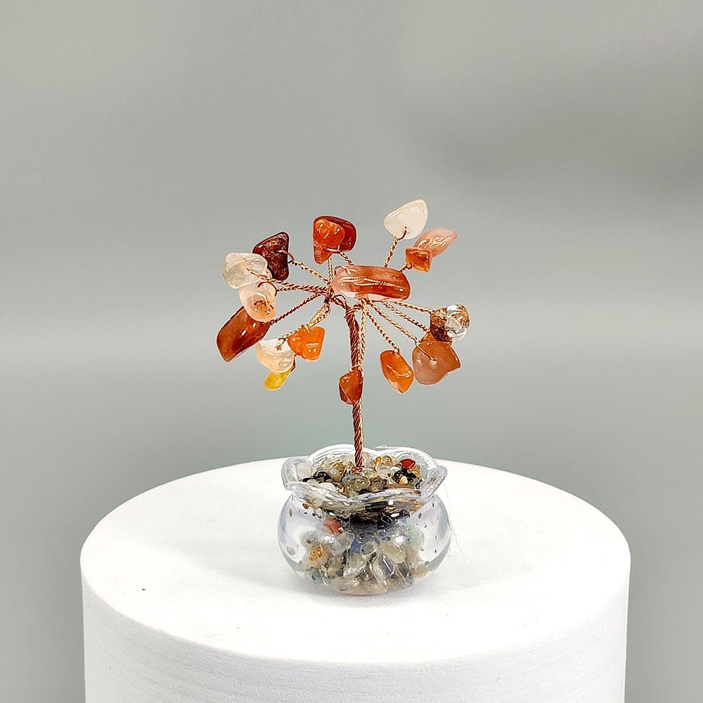 Premium Natural Crystal Tree Ornament, Raw Crystal & Crushed Chips Money Tree in Mini Aquarium, Unique Crystal Energy Desktop Gift