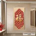 New Chinese Style Scroll Wall Hanging, Auspicious Entryway Tapestry Decor, Warm Home Corridor Wall Art for Front Door