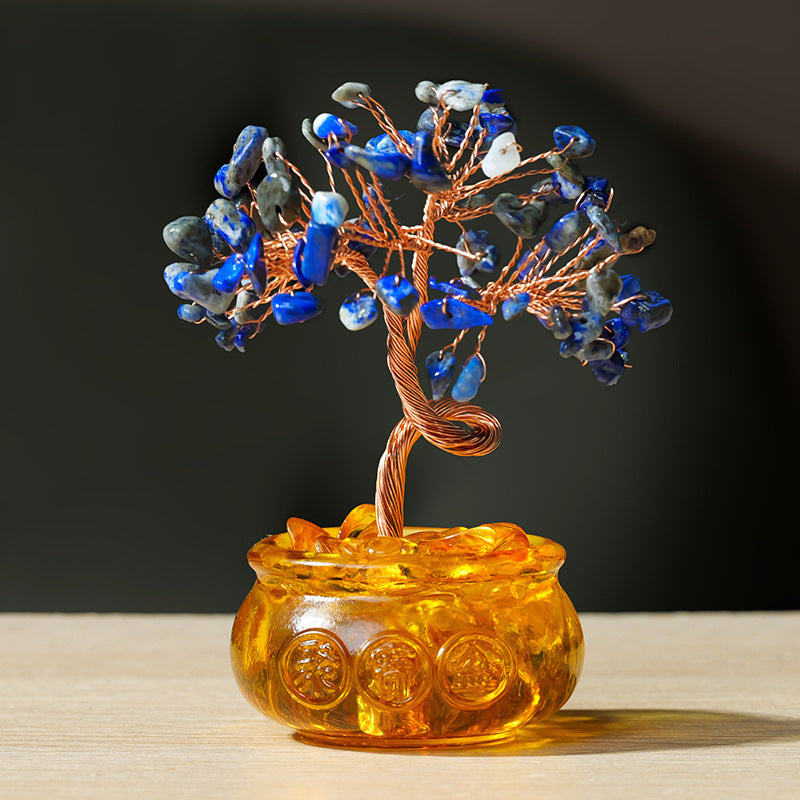 Natural Citrine Money Tree Glass Ingot Treasure Bowl Crystal Tree Desktop Ornament