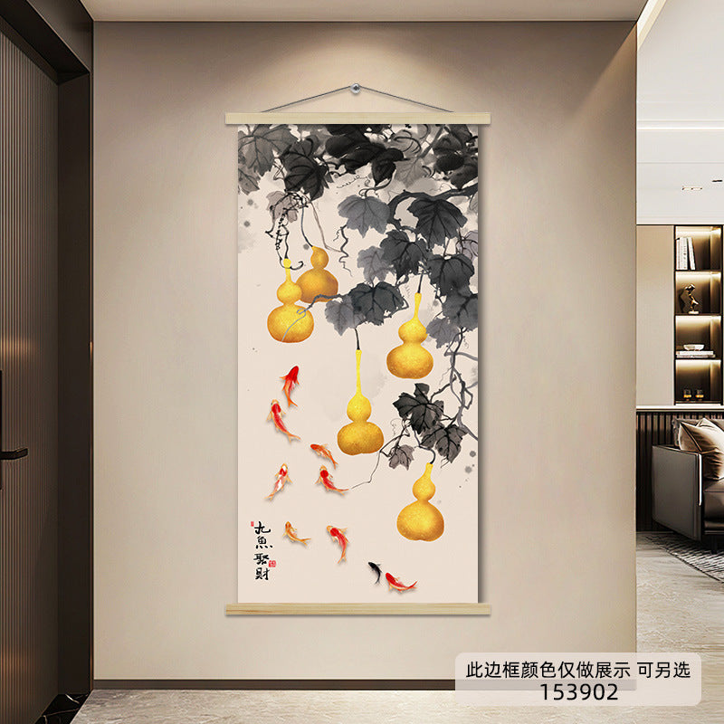 New Chinese Style Scroll Wall Hanging, Auspicious Entryway Tapestry Decor, Warm Home Corridor Wall Art for Front Door