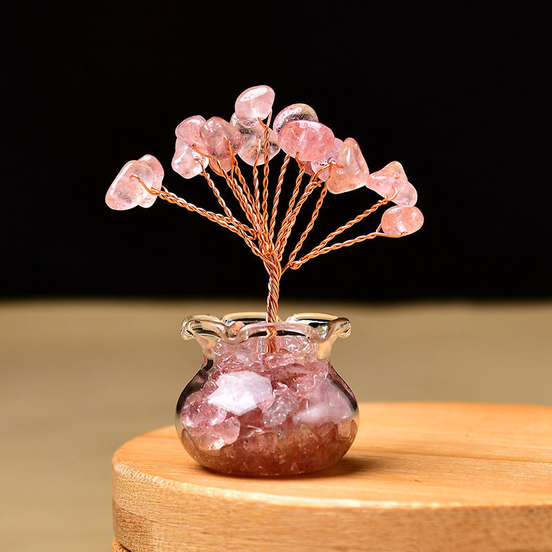 Premium Natural Crystal Tree Ornament, Raw Crystal & Crushed Chips Money Tree in Mini Aquarium, Unique Crystal Energy Desktop Gift