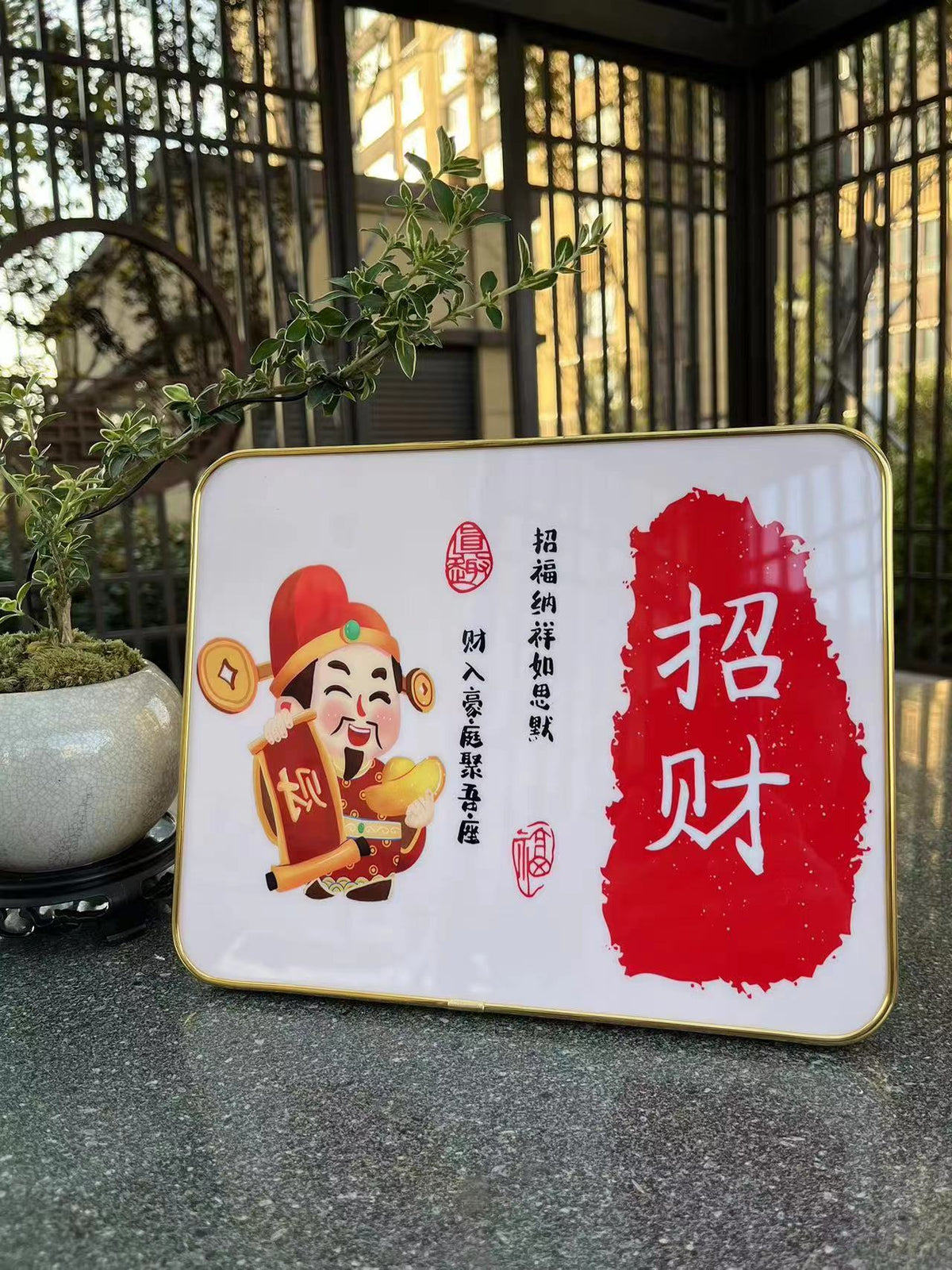 Peace & Joy Tabletop Ornament, Auspicious Home Decor for Entryway, Blessing Figurine for Housewarming, Harmony Brings Prosperity Home Decoration