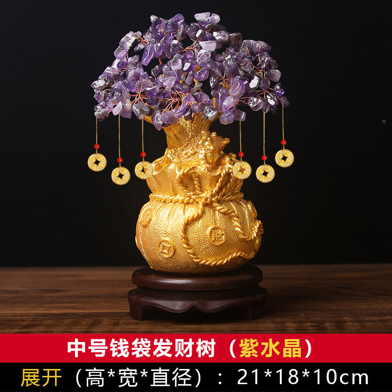 Natural Crystal Fortune Tree Money Bag Tree Money Tree Business Craft Gift Decoration
