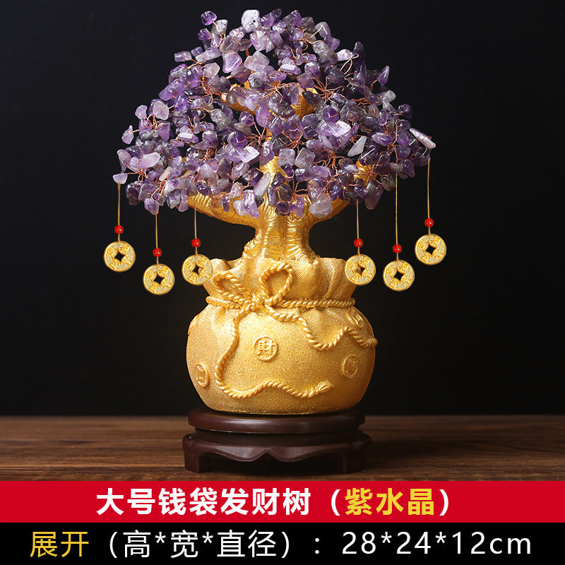 Natural Crystal Fortune Tree Money Bag Tree Money Tree Business Craft Gift Decoration