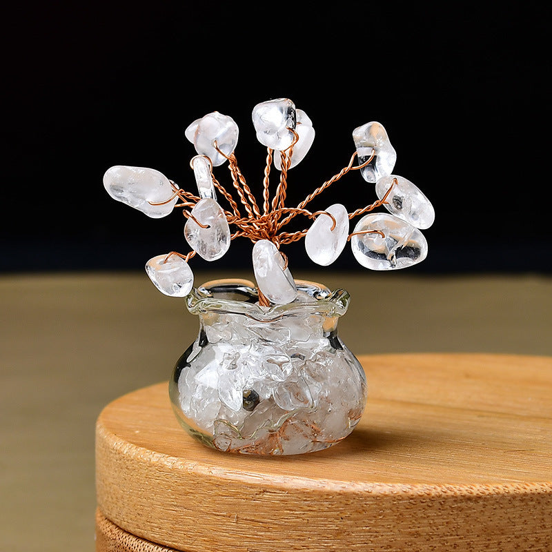 Premium Natural Crystal Tree Ornament, Raw Crystal & Crushed Chips Money Tree in Mini Aquarium, Unique Crystal Energy Desktop Gift