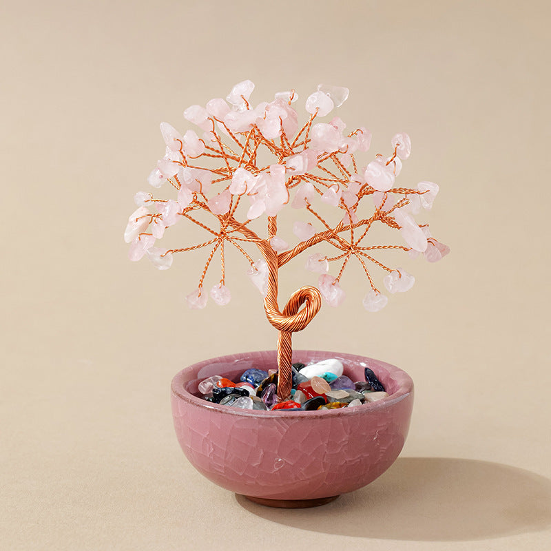 Natural Citrine Money Tree Glass Ingot Treasure Bowl Crystal Tree Desktop Ornament