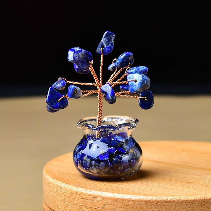 Premium Natural Crystal Tree Ornament, Raw Crystal & Crushed Chips Money Tree in Mini Aquarium, Unique Crystal Energy Desktop Gift