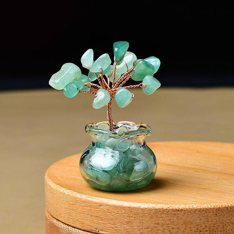 Premium Natural Crystal Tree Ornament, Raw Crystal & Crushed Chips Money Tree in Mini Aquarium, Unique Crystal Energy Desktop Gift