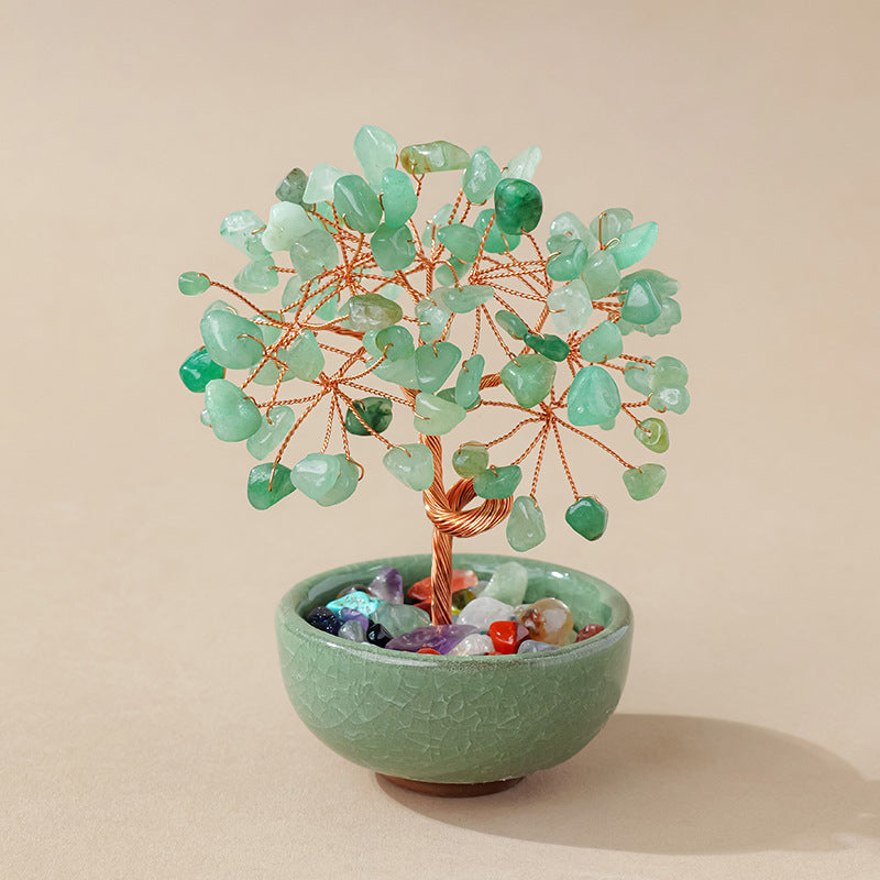 Natural Citrine Money Tree Glass Ingot Treasure Bowl Crystal Tree Desktop Ornament