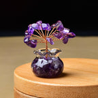 Premium Natural Crystal Tree Ornament, Raw Crystal & Crushed Chips Money Tree in Mini Aquarium, Unique Crystal Energy Desktop Gift