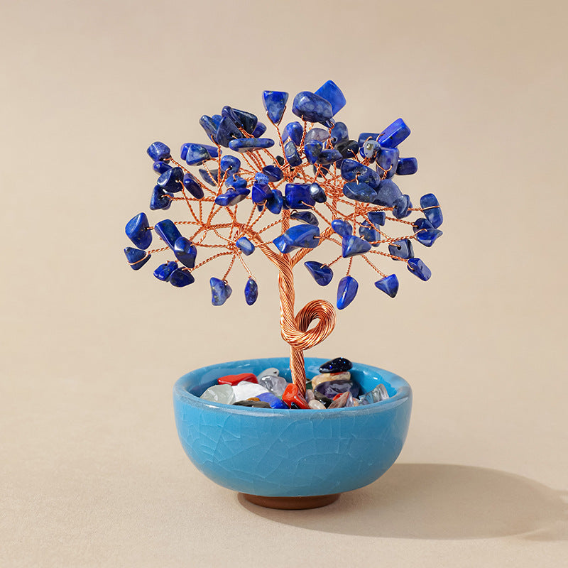 Natural Citrine Money Tree Glass Ingot Treasure Bowl Crystal Tree Desktop Ornament