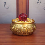 Brass Double Fish Treasure Basin Ornament, Eight Blessings Feng Shui Wealth Bowl with Gold Ingots, Entryway & Reception Desk Prosperity Decoration, Lucky Home Business Craft Gift