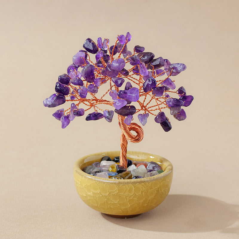 Natural Citrine Money Tree Glass Ingot Treasure Bowl Crystal Tree Desktop Ornament