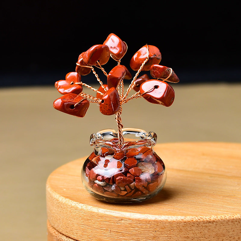 Premium Natural Crystal Tree Ornament, Raw Crystal & Crushed Chips Money Tree in Mini Aquarium, Unique Crystal Energy Desktop Gift