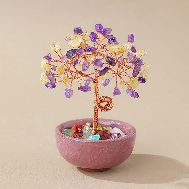 Natural Citrine Money Tree Glass Ingot Treasure Bowl Crystal Tree Desktop Ornament