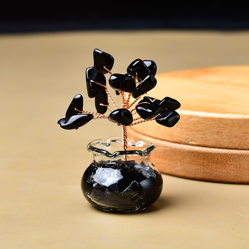 Premium Natural Crystal Tree Ornament, Raw Crystal & Crushed Chips Money Tree in Mini Aquarium, Unique Crystal Energy Desktop Gift