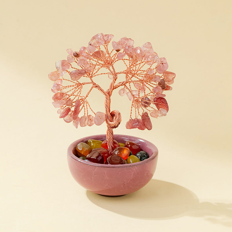 Natural Citrine Money Tree Glass Ingot Treasure Bowl Crystal Tree Desktop Ornament