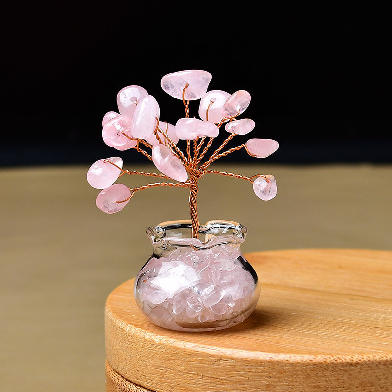 Premium Natural Crystal Tree Ornament, Raw Crystal & Crushed Chips Money Tree in Mini Aquarium, Unique Crystal Energy Desktop Gift