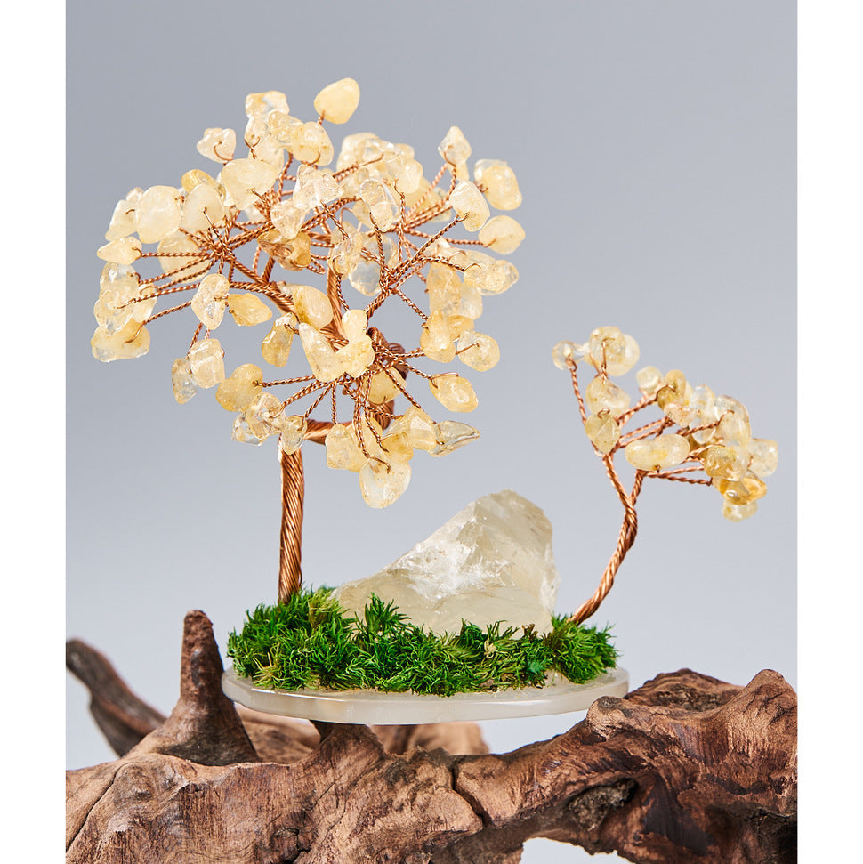Natural Raw Crystal Tree Ornament with Crushed Crystal Chips, Premium Unique Money Tree in Mini Fish Tank, Crystal Energy Desktop Decor Gift for Home & Office