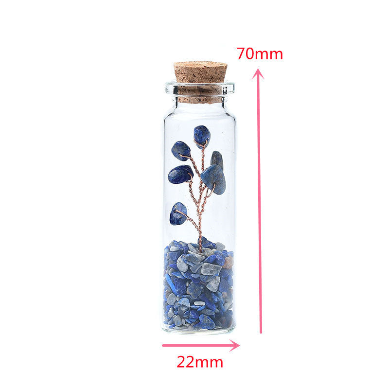 Natural Crushed Crystal Chips Tree in Mineral Specimen Bottle, Multi‑Material Crystal Tree Glass Wishing Bottle Handicraft Ornament, Home Desktop Decorative Display Piece
