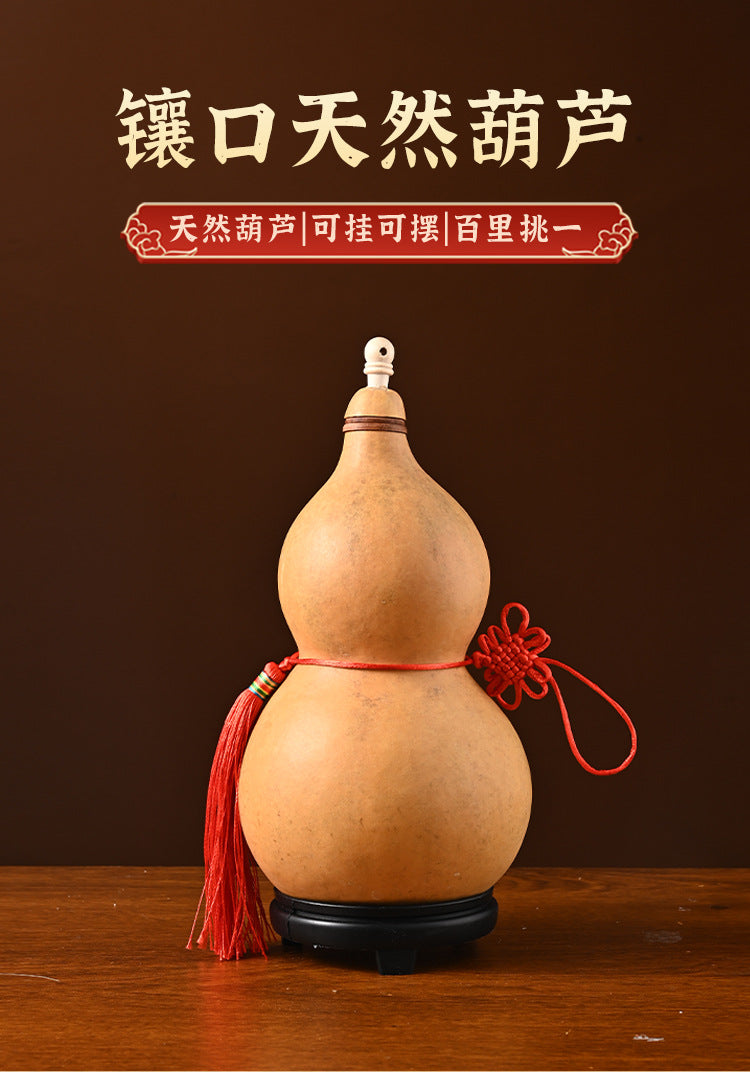 Natural Real Dried Gourd Hanging Pendant with Chinese Knot, Decor Gourd with Inlaid Mouth & Wooden Stopper Cap, Indoor Home Decor for Living Room and Door